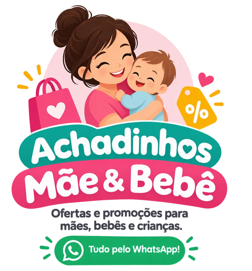 Ilustração alegre de uma mãe com seu bebê, uma sacola de compras e uma etiqueta de desconto